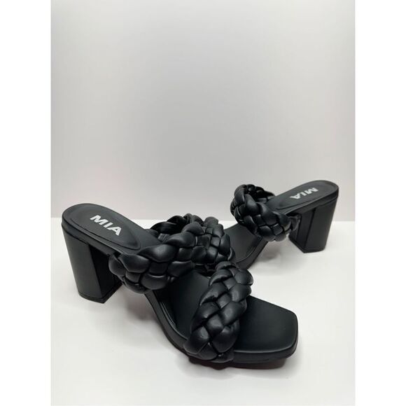 MIA Sandals Size 6.5 Double Strap Braided Black Slip On High Heels - Picture 4 of 8